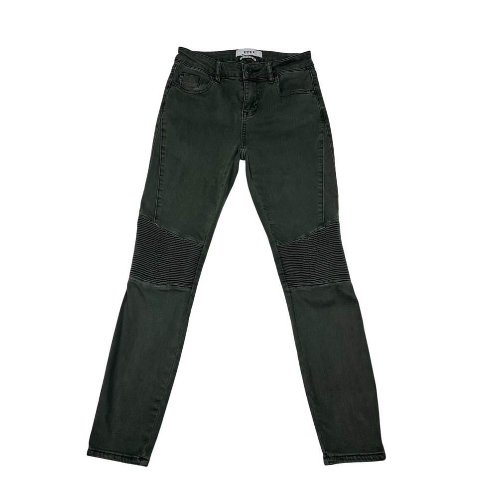 Pistola Womens Moto Skinny‎ Jeans Olive Green Ribbed Knee Size 25